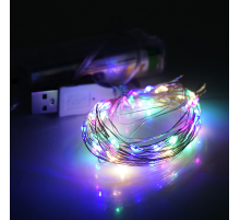 Гірлянди 200LED, 1 режим, 20 метрів, прозора ізоляція, живлення від USB+ 3*АА, Mix Color, ОЕМ
