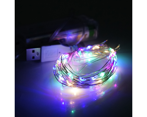 Гірлянди 200LED, 1 режим, 20 метрів, прозора ізоляція, живлення від USB+ 3*АА, Mix Color, ОЕМ Гірлянди 200LED, 1 режим, 20 метрів, прозора ізоляція, живлення від USB+ 3*АА, Mix Color, ОЕМ