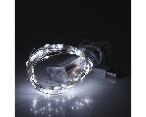 Гірлянди 200LED, 1 режим, 20 метрів, прозора ізоляція, живлення від USB+ 3*АА, White, ОЕМ Гірлянди 200LED, 1 режим, 20 метрів, прозора ізоляція, живлення від USB+ 3*АА, White, ОЕМ
