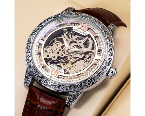 Чоловічий годинник AOKULASIC 2120, механічний, діаметр 43mm, ремінець 230mm