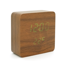 Електронний годинник VST-872S Wooden (Brown), з датчиком температури та вологості, будильник, живлення від кабелю USB, Green Light