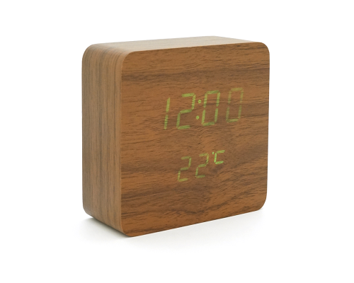 Електронний годинник VST-872S Wooden (Brown), з датчиком температури та вологості, будильник, живлення від кабелю USB, Green Light