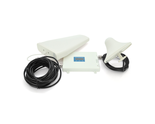 Комплект підсилювач GSM304-3G-4G 900/1800/2100МГц. Підсилювач тридіапазонний, антена прийому 10м кабелю, антена ретрансляції 3 метри. White
