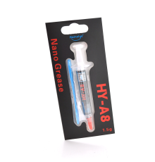 Професійна термопровідна паста HY-A8 1.5g, шприц, Grey, >5.8W/m-K, 90000 МПа. З, <0.201°C-in²/W, -30°≈280°, 73CPS, Blister Q40