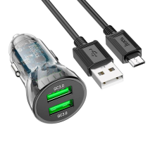 Набір АЗУ 12-24V HOCO Z47 кабель Micro, 2xUSB 3.0, 2.4A, кабель 1м, Black, Box