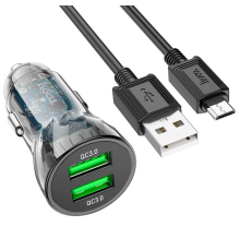 Набір АЗУ 12-24V HOCO Z47 кабель Micro, 2xUSB 3.0, 2.4A, кабель 1м, Black, Box