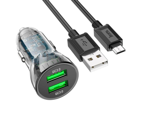Набір АЗУ 12-24V HOCO Z47 кабель Micro, 2xUSB 3.0, 2.4A, кабель 1м, Black, Box