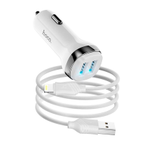 Набір АЗУ 12-24V HOCO Z40+ кабель Lighting, 2xUSB, 2.4A, кабель 1м, White, Box