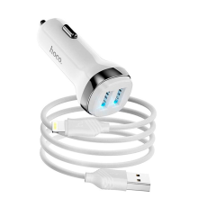 Набір АЗУ 12-24V HOCO Z40+ кабель Lighting, 2xUSB, 2.4A, кабель 1м, White, Box