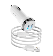 Набір АЗУ 12-24V HOCO Z40+ кабель Type-C, 2xUSB, 2.4A, кабель 1м, White, Box