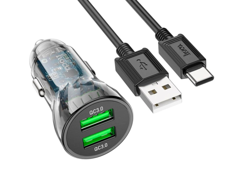 Набір АЗУ 12-24V HOCO Z47 кабель Type-C, 2xUSB 3.0, 2.4A, кабель 1м, Black, Box