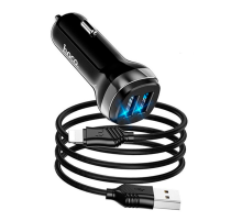 Набір АЗУ 12-24V HOCO Z40+ кабель Lighting, 2xUSB, 2.4A, кабель 1м, Black, Box