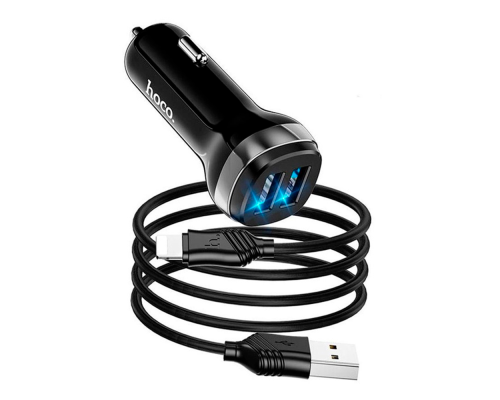 Набір АЗУ 12-24V HOCO Z40+ кабель Lighting, 2xUSB, 2.4A, кабель 1м, Black, Box