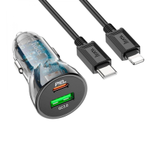 Набір АЗУ 12-24V HOCO Z47A+ кабель Lighting, USB 3.0+USB-C, 3A, кабель 1м, Black, Box