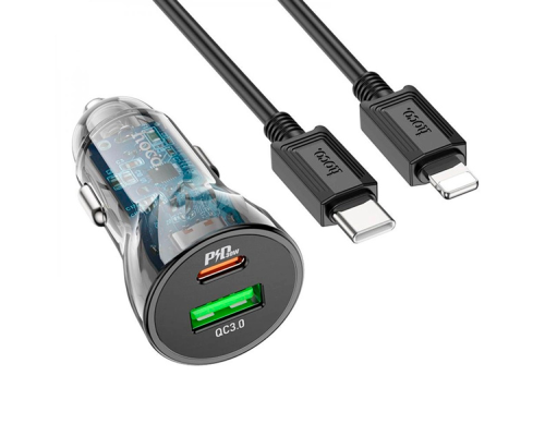 Набір АЗУ 12-24V HOCO Z47A+ кабель Lighting, USB 3.0+USB-C, 3A, кабель 1м, Black, Box Набір АЗУ 12-24V HOCO Z47A+ кабель Lighting, USB 3.0+USB-C, 3A, кабель 1м, Black, Box