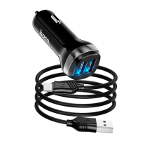 Набір АЗУ 12-24V HOCO Z40+ кабель Type-C, 2xUSB, 2.4A, кабель 1м, Black, Box