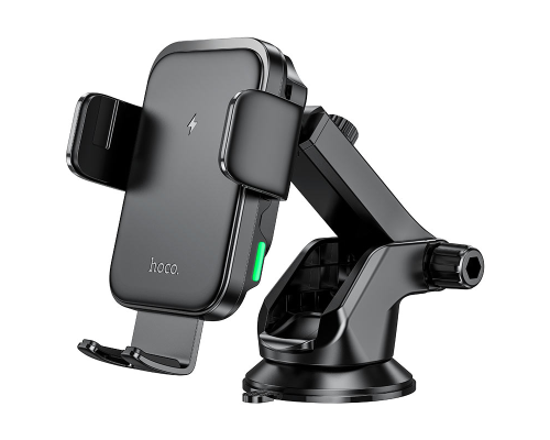 Автоутримувач HOCO HW11+ Wireless Charging 15W, кріплення на торпеду, затискач 50-90мм, Black, Box
