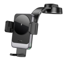 Автоутримувач HOCO HW14+ Wireless Charging 15W, кріплення на торпеду, затискач 55-90мм, Black, Box