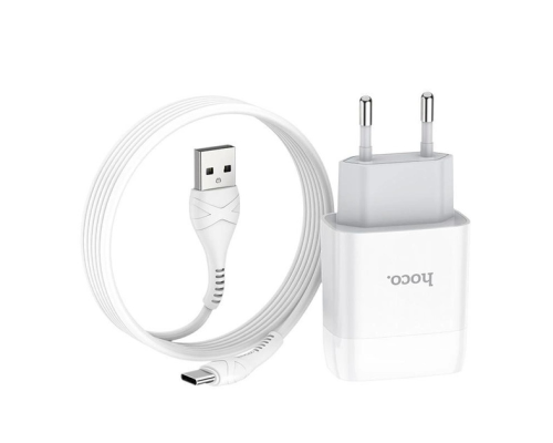 Набір СЗУ 110-240V HOCO C73A+ кабель Type-C, 2xUSB, 2.4A, кабель 1м, White, Blister