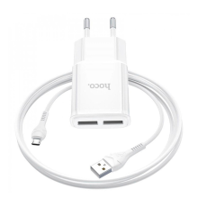 Набір СЗУ 110-240V HOCO C88A+ кабель Micro, 2xUSB, 2.4A, кабель 1м, White, Box