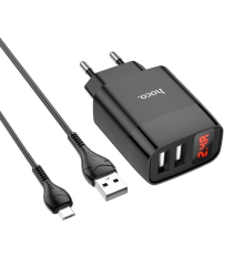 Набір СЗУ 110-240V HOCO C86A+ кабель Micro, 2xUSB, 2.4A, кабель 1м, Black, Box