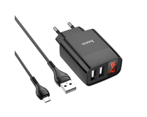 Набір СЗУ 110-240V HOCO C86A+ кабель Micro, 2xUSB, 2.4A, кабель 1м, Black, Box