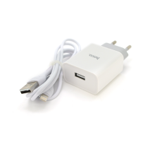 Набір СЗУ 110-240V HOCO C81A 1xUSB+ кабель Lighting, 2.1A, кабель 1м, White, Blister