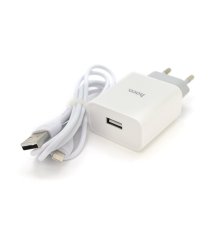 Набір СЗУ 110-240V HOCO C81A 1xUSB+ кабель Lighting, 2.1A, кабель 1м, White, Blister