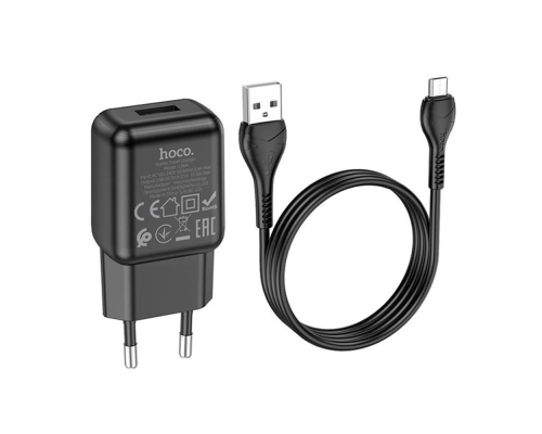 Набір СЗУ 110-240V HOCO C96A+ кабель Micro, 1xUSB, 2.1A, кабель 1м, Black, Blister