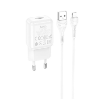Набір СЗУ 110-240V HOCO C96A+ кабель Lighting, 1xUSB, 2.1A, кабель 1м, White, Blister