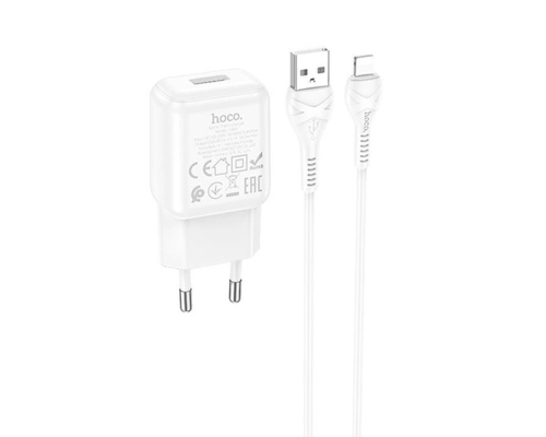 Набір СЗУ 110-240V HOCO C96A+ кабель Lighting, 1xUSB, 2.1A, кабель 1м, White, Blister