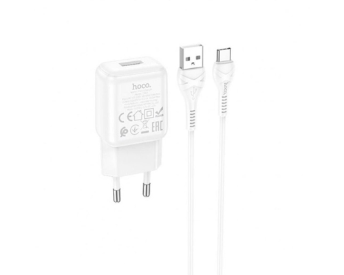 Набір СЗУ 110-240V HOCO C96A+ кабель Type-C, 1xUSB, 2.1A, кабель 1м, White, Blister