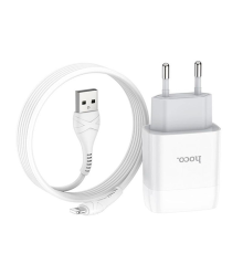 Набір СЗУ 110-240V HOCO C73A+ кабель Lighting, 2xUSB, 2.4A, кабель 1м, White, Blister