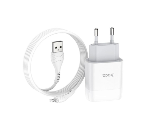 Набір СЗУ 110-240V HOCO C73A+ кабель Lighting, 2xUSB, 2.4A, кабель 1м, White, Blister