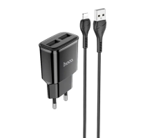 Набір СЗУ 110-240V HOCO C88A+ кабель Lighting, 2xUSB, 2.4A, кабель 1м, Black, Box