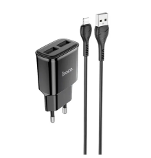 Набір СЗУ 110-240V HOCO C88A+ кабель Lighting, 2xUSB, 2.4A, кабель 1м, Black, Box
