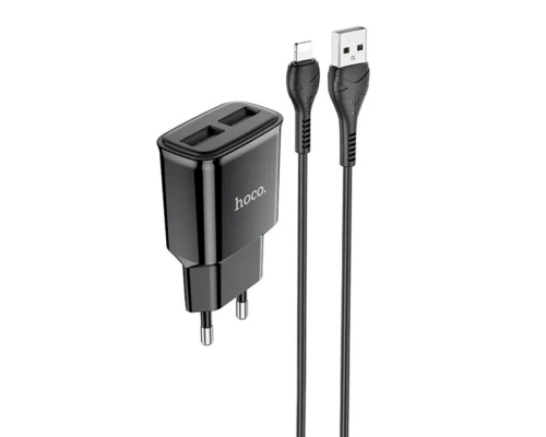 Набір СЗУ 110-240V HOCO C88A+ кабель Lighting, 2xUSB, 2.4A, кабель 1м, Black, Box