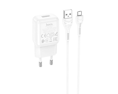 Набір СЗУ 110-240V HOCO C96A+ кабель Micro, 1xUSB, 2.1A, кабель 1м, White, Blister