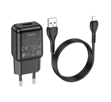 Набір СЗУ 110-240V HOCO C96A+ кабель Lighting, 1xUSB, 2.1A, кабель 1м, Black, Blister