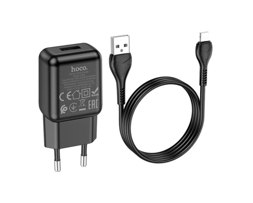 Набір СЗУ 110-240V HOCO C96A+ кабель Lighting, 1xUSB, 2.1A, кабель 1м, Black, Blister Набір СЗУ 110-240V HOCO C96A+ кабель Lighting, 1xUSB, 2.1A, кабель 1м, Black, Blister