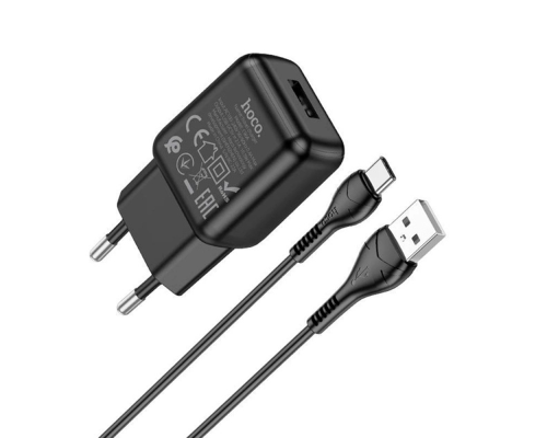 Набір СЗУ 110-240V HOCO C96A+ кабель Type-C, 1xUSB, 2.1A, кабель 1м, Black, Blister