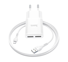 Набір СЗУ 110-240V HOCO C88A+ кабель Lighting, 2xUSB, 2.4A, кабель 1м, White, Box