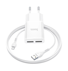 Набір СЗУ 110-240V HOCO C88A+ кабель Lighting, 2xUSB, 2.4A, кабель 1м, White, Box