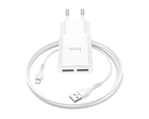 Набір СЗУ 110-240V HOCO C88A+ кабель Lighting, 2xUSB, 2.4A, кабель 1м, White, Box