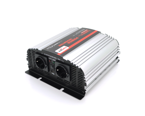 Інвертор напруги Carspa-1200-242 (1200Вт), 12/220V, approximated, 2Shuko, USB, клеми, Box Q4