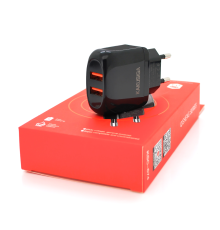 СЗУ AC100-240V iKAKU KSC-674 QISHENG dual port fast charger, Black, Box