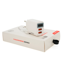 СЗУ AC100-240V iKAKU KSC-180 CHUANGNENG, 2xUSB, 2.4A, з цифровим дисплеєм, White, Box