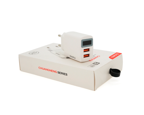 СЗУ AC100-240V iKAKU KSC-180 CHUANGNENG, 2xUSB, 2.4A, з цифровим дисплеєм, White, Box