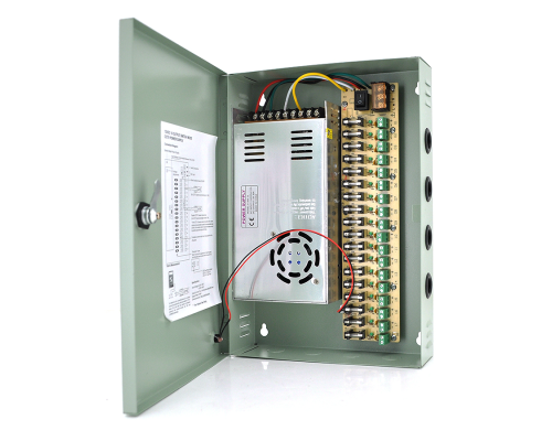 Імпульсний блок живлення 12V-30A / 18CH в боксі з замком перфорований, 18-ти канальний, Q14