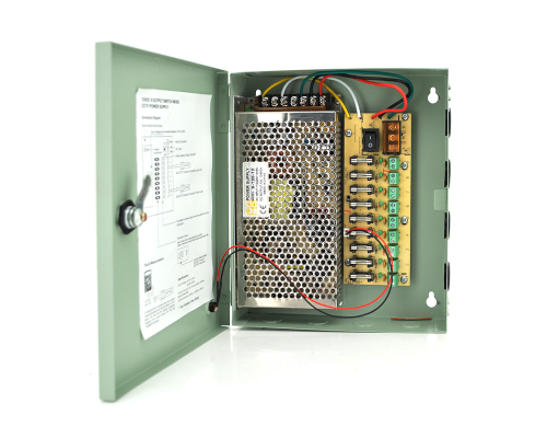Імпульсний блок живлення 12V-10A / 9CH в боксі з замком перфорований, 9-ти канальний, Q20